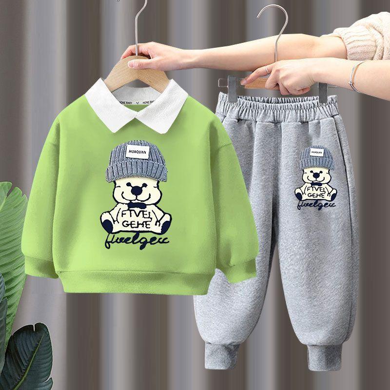 Herbst Baby Mädchen Kleidung Set Kinder Jungen Revers Cartoon Gedruckt Pullover Sweatshirts und Hosen 2 stücke Anzug Kinder Trainingsanzüge