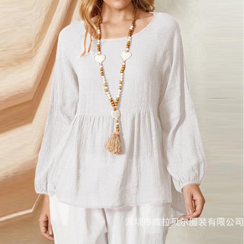 Damen Plus Size Locker Babydoll Bluse Laternenärmel Sommerhemd
