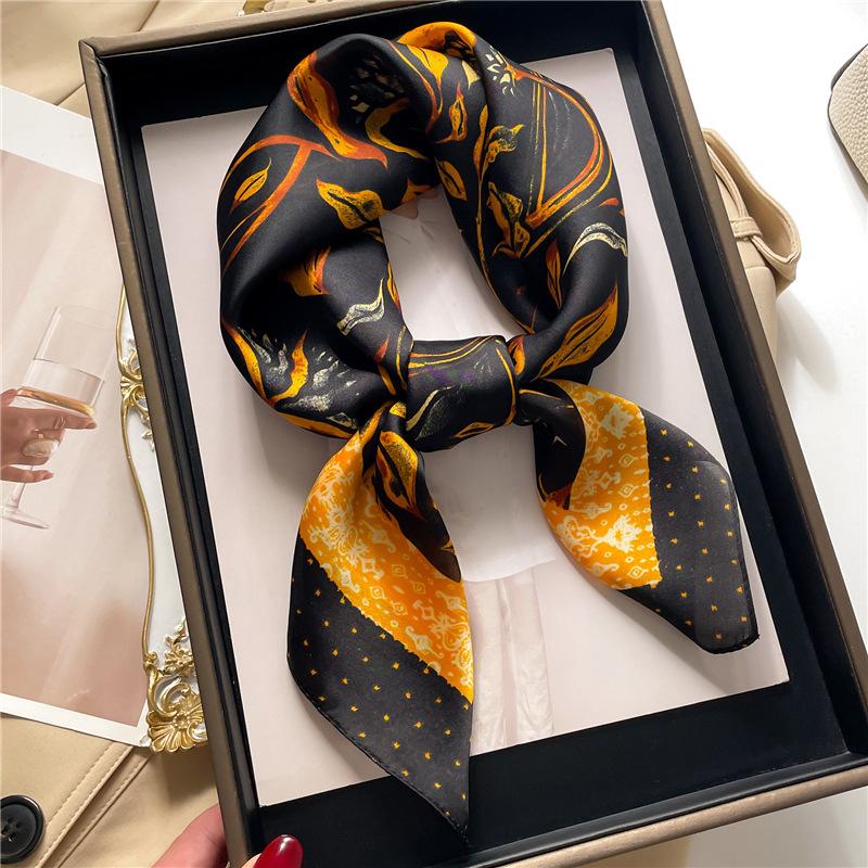 Pattern vine scarf color matching flower silk scarf imitation silk women's square scarf 71x71cm headscarf shawl travel scarf