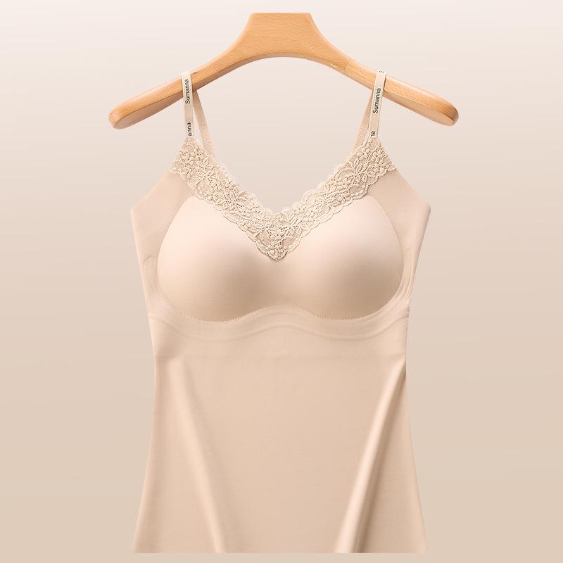 

Кружевной топ-камисоль VCTEORAI женский большого размера: Тонкий, Теплый, с нагрудными вкладышами для осени/зимы L бежевый