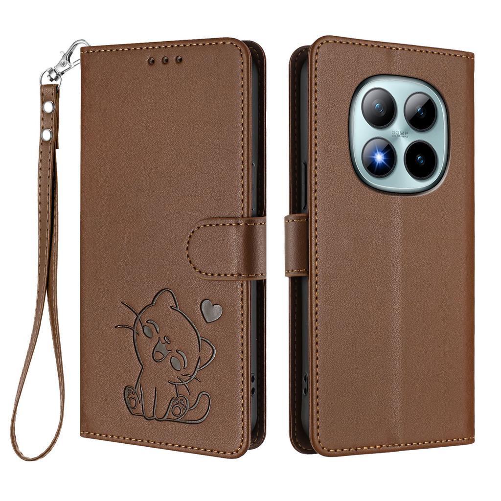 For Xiaomi Redmi Note 15 Pro+ 5G Wallet Case with Wrist Strap Love Cat Pattern Imprint Leather Phone Cover