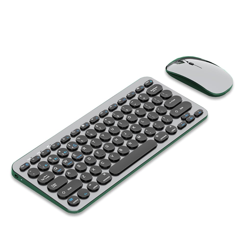 Keyboard and Mouse Set with Bluetooth and USB Rechargeable Keyboard with US for and Android Multi-Pairing, 4-Device Connections, Wireless, Tenkeyless,