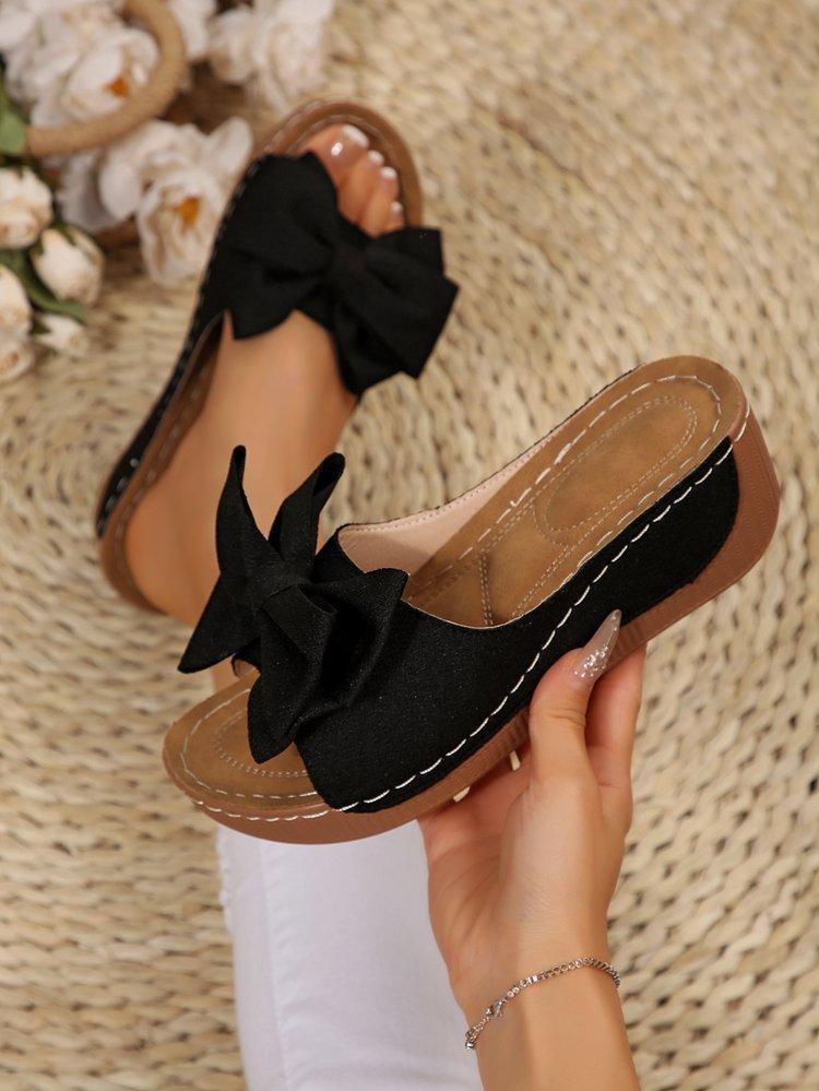 Large Size Slippers Summer New Casual Retro Bow Light Casual Cool Slippers Women
