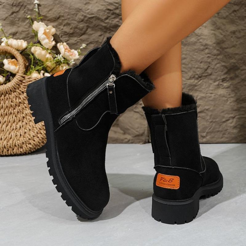 Übergrößen Schuhe, Schuhe mit Seitenreißverschluss, Mittelhohe Stiefel, Damen Retro Fleece Verdickte Schneestiefel, Baumwollstiefel