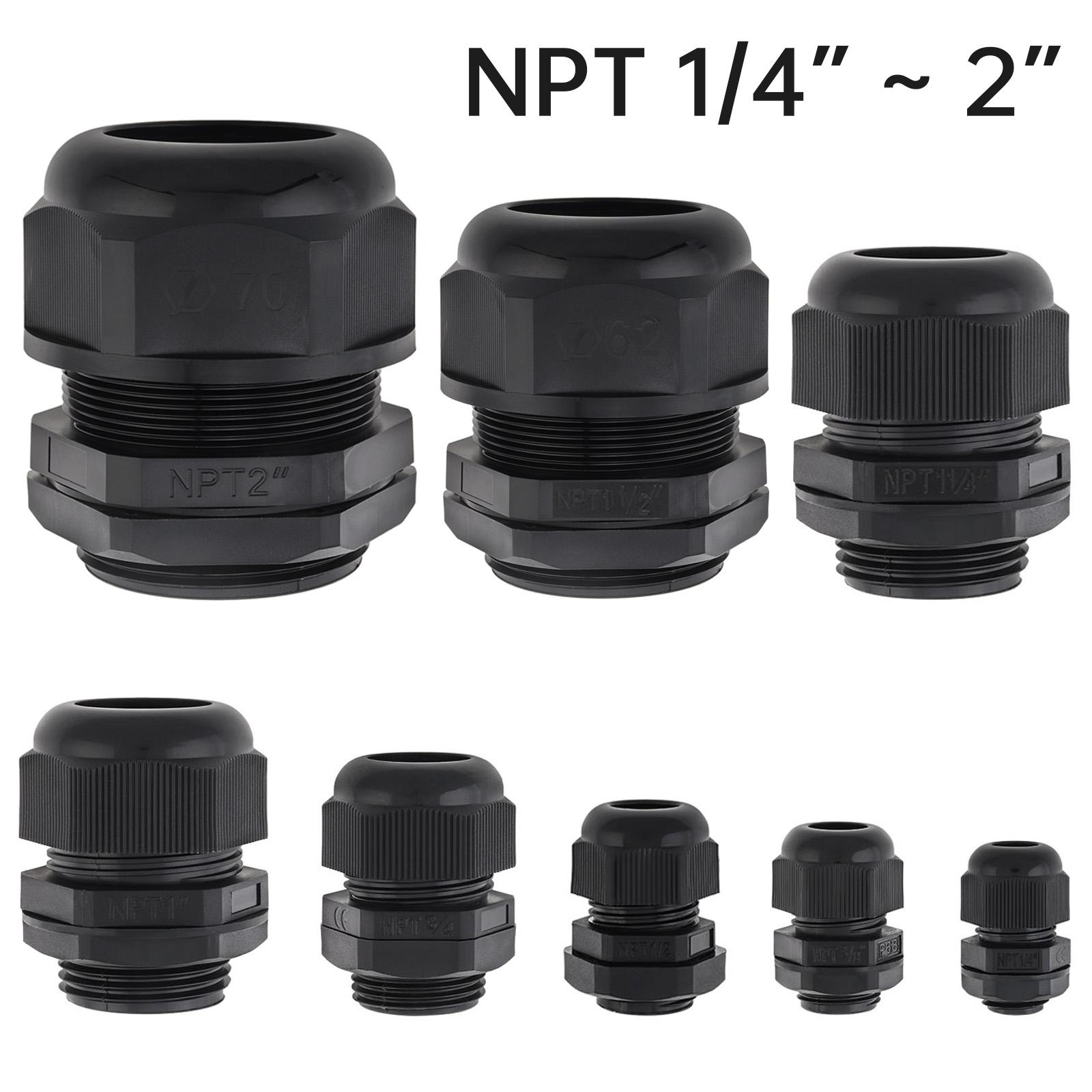 

Nylon 1/4-2 Inch NPT Cable Gland IP68 Waterproof Flame Retardant Strain Relief Heavy Duty Secure Seal 3/4 Inch