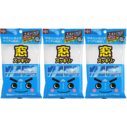 LEC Super Cleaning Sheets for Windows (Window Washing and Cleaning), 30x20cm, White, 15 Sheets x 3 Packs