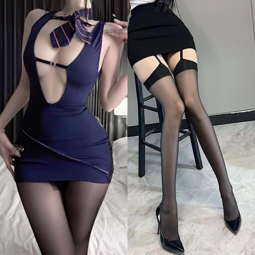 Sheer Nude Flight Attendant & Secretary Skirt Set Lingerie