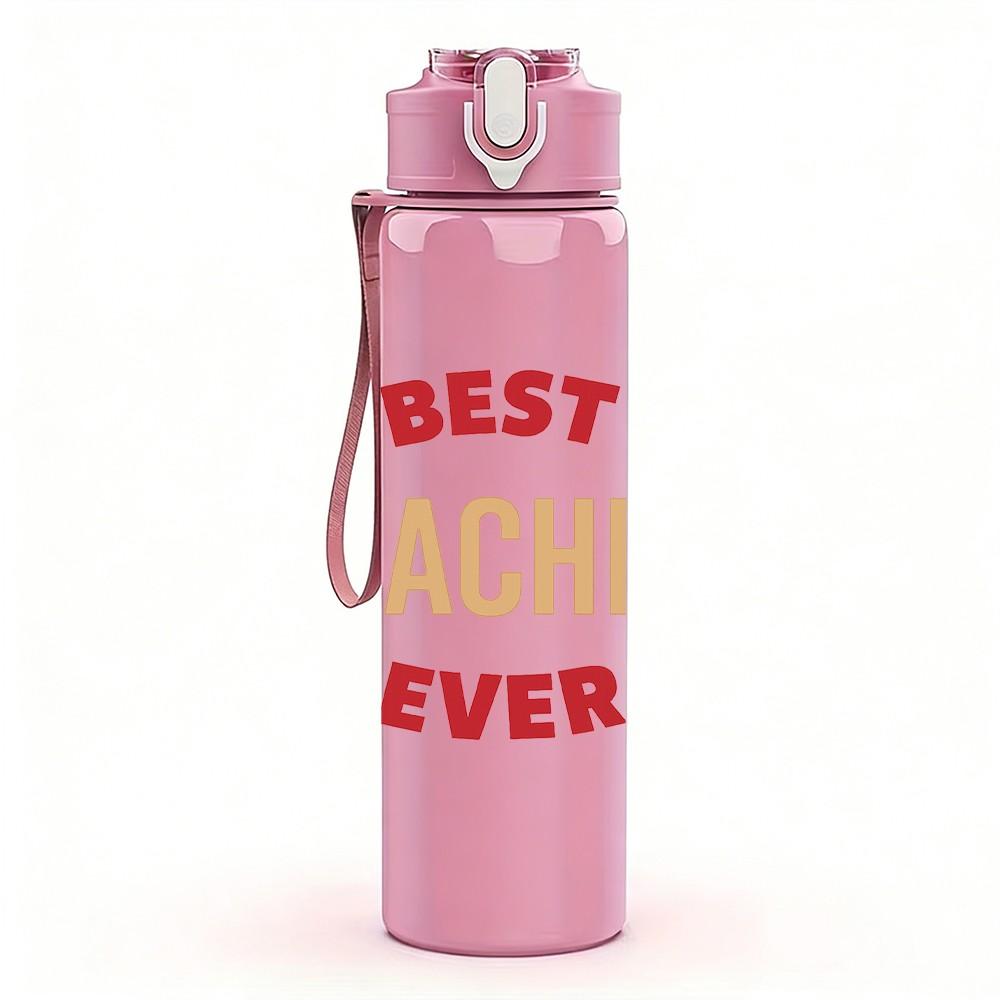 1PC Best Teacher Ever Star Text 750ml Color Plastic Sports Water Bottle Leakproof Flip Straw Lid Suitable for Sports Office Home Use