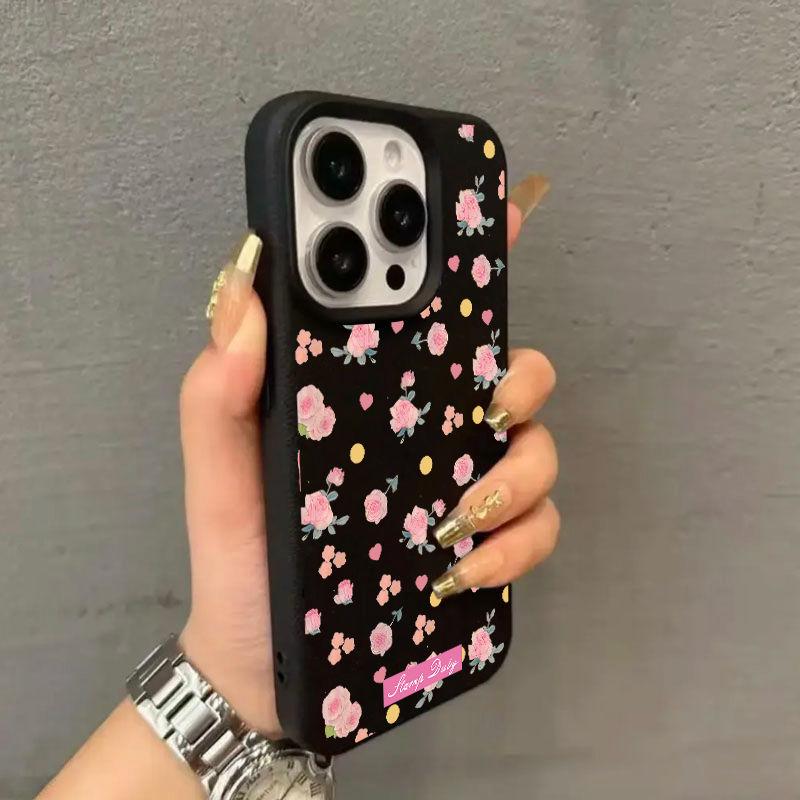 Květinový kryt s texturou liči pro Apple iPhone 15, 16, 17 Pro Max, Měkký obal