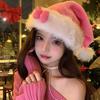 Star Pattern Pink Bow Santa Hat Fluffy Plush Hat New Christmas Hat  Holiday