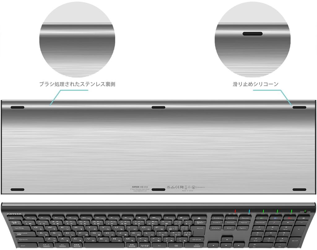 Arteck Bluetooth Japanese Stainless Compatible with Windows Tablet Rechargeable Can Be Used for 6 Months Keyboard, Layout, Multi-Device, Steel,