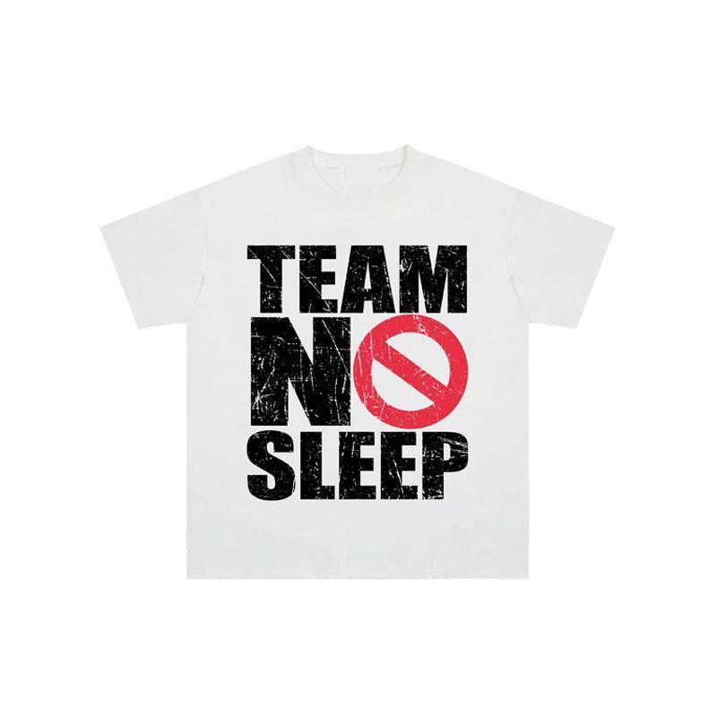 Springsummer New Hot Selling Team No Sleep Letter Phrase Printed Short Sleeved Cotton Tshirt Street Casual Round Neck Tshirt