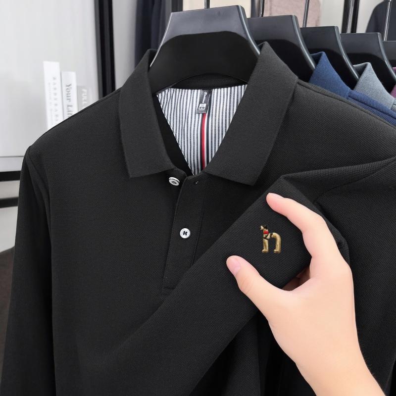 Marken-Polohemd aus 100% Baumwolle, langärmlig, leichter Luxus, neu, Cartoon-Hund-Stickerei, Herren-Poloshirt, hochwertige Modeoberbekleidung