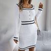 Autumn Winter Women's Square-neck Sweater Dress Mid-length Fitted Bodycon Dress Sexy Knitted Dress