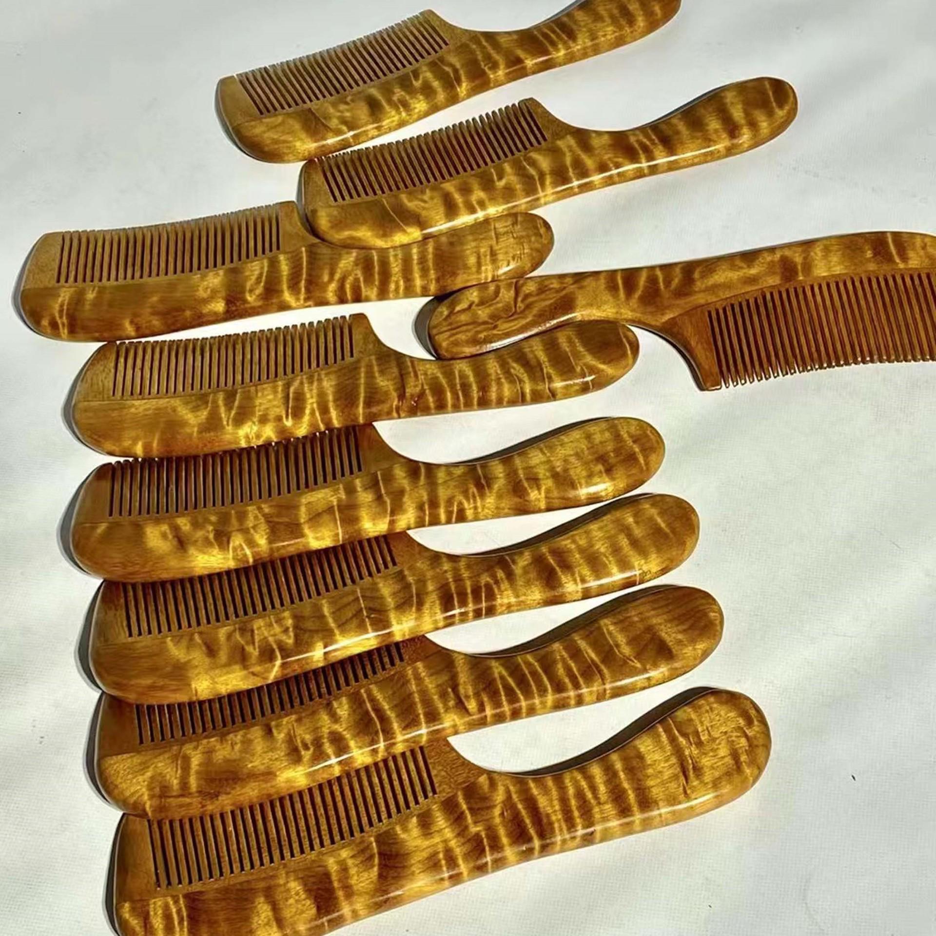 

Genuine Golden Silk Nanmu Comb - Small Leaf Zhen Nanmu with Water Ripple Pattern, Retro Solid Wood Makeup Comb. Free Shipping Included.