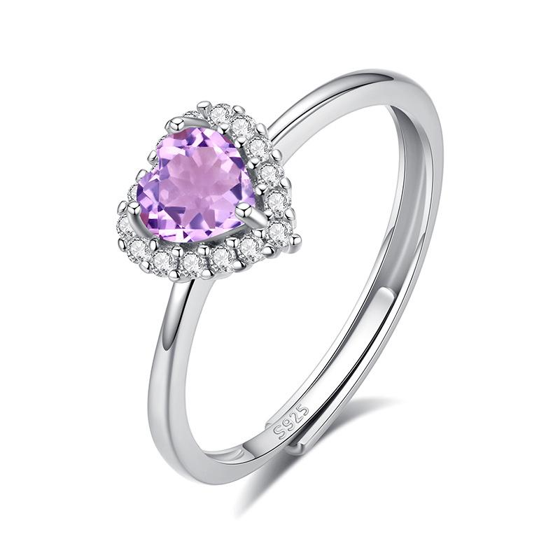 

S925 Sterling Silver Heart Ring For Women 5mm Natural Crystal Stone Finger Ring Light Luxury Fashion Elegant Ladies Fine Jewelry live mouth adjustable