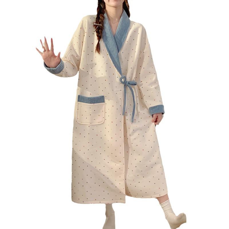 New Style Air Cotton Maternity Nursing Nightdress – Long Sleeve, Suitable for Autumn/Winter, Perfect for Postpartum/Breastfeeding