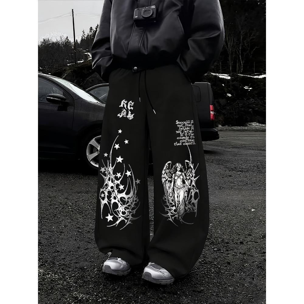 

Black Wide Leg Pants with Stunning White Flame Pattern Loose Fit for Maximum Comfort, Suitable for Fashion Rebels XXL