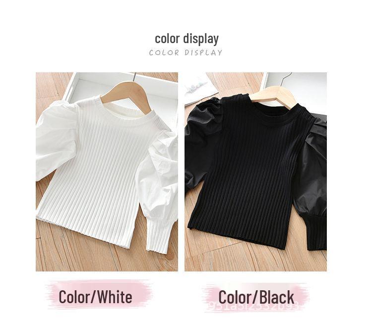 Girls' Puff Sleeve Ribbed Long-Sleeve Top - Casual Spring 2025