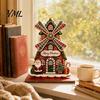 Wooden Holiday Tabletop Ornaments Christmas Windmill Ornament, 2D Rotating Decoration, Santa Gift for Family Centerpiece Table Mantel Shelf
