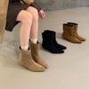 2025 Winter New Round Head Suede Thin Short Heel Thin Fashion Martin Women's Short Boots