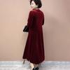Women's Rhinestone V-Neck Velvet Dress Embroidered Plus Size Dress Long Dress