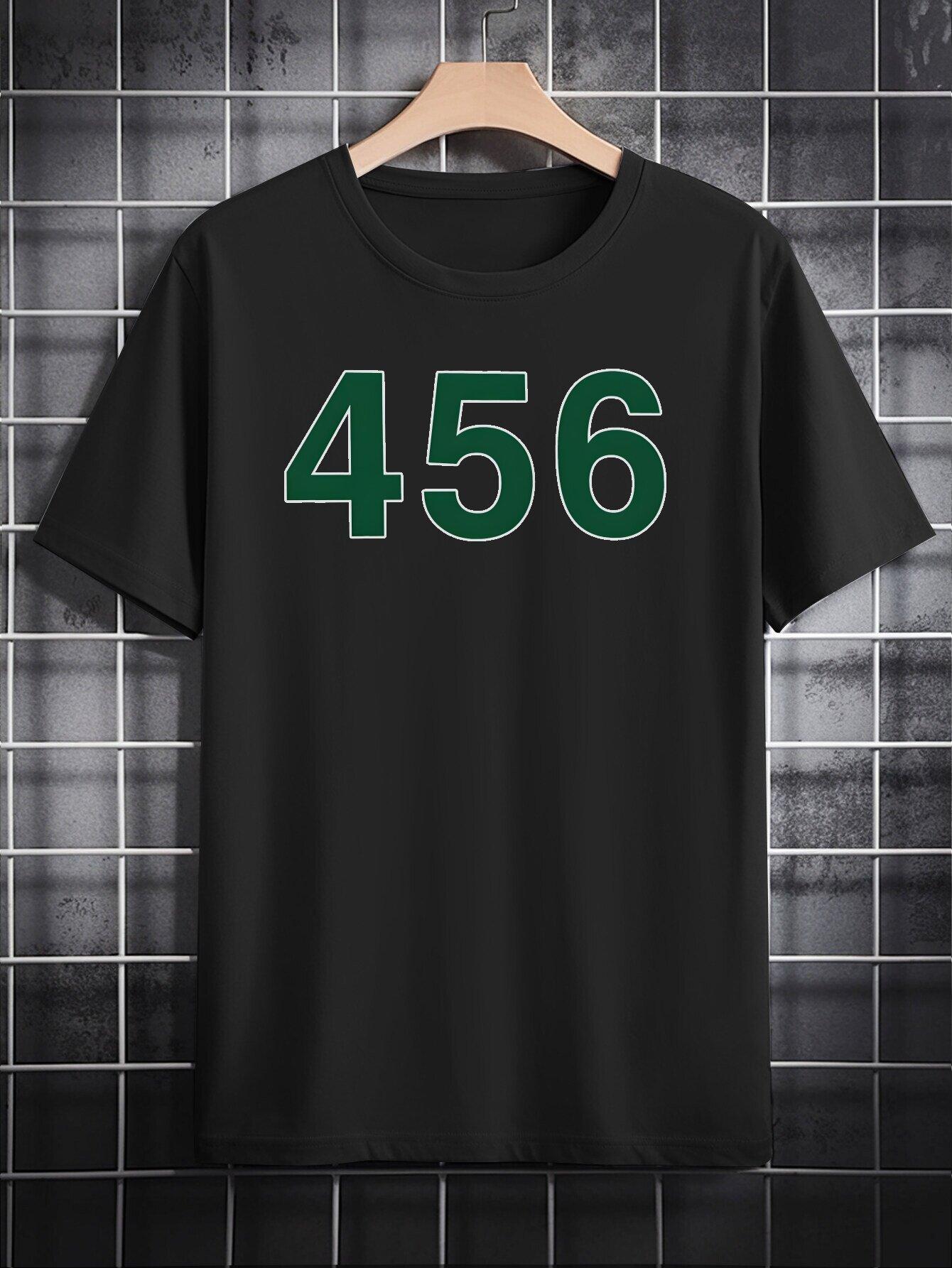 Casual Crew Neck T-shirt with 456 Print - Black L