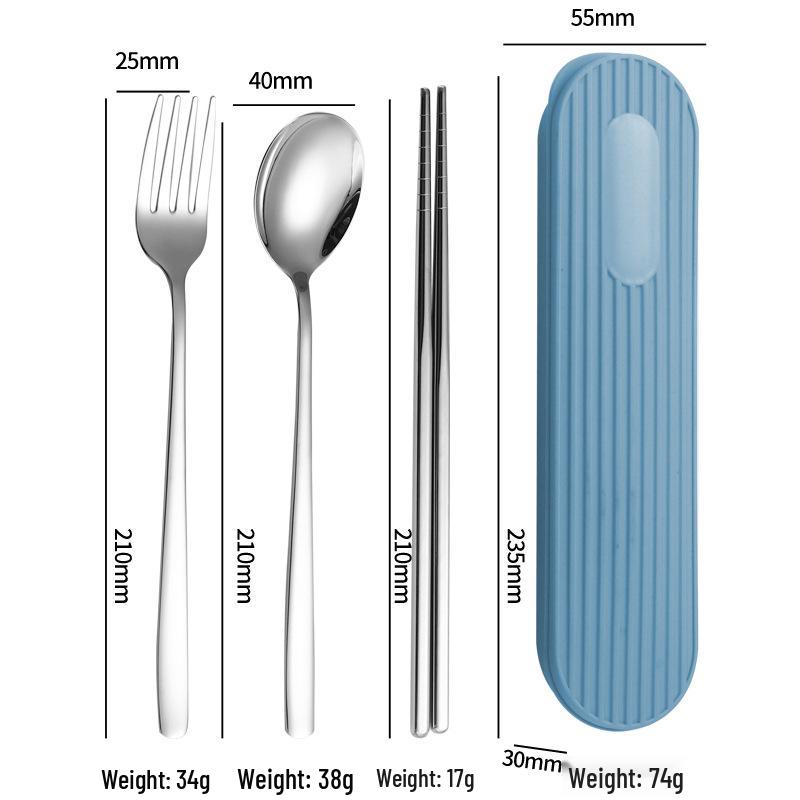 Set di Posate in Acciaio Inossidabile 304: Forchetta, Cucchiaio, Bacchette con Scatola a Strisce Verticali per Viaggio, Campeggio, Uso Studentesco