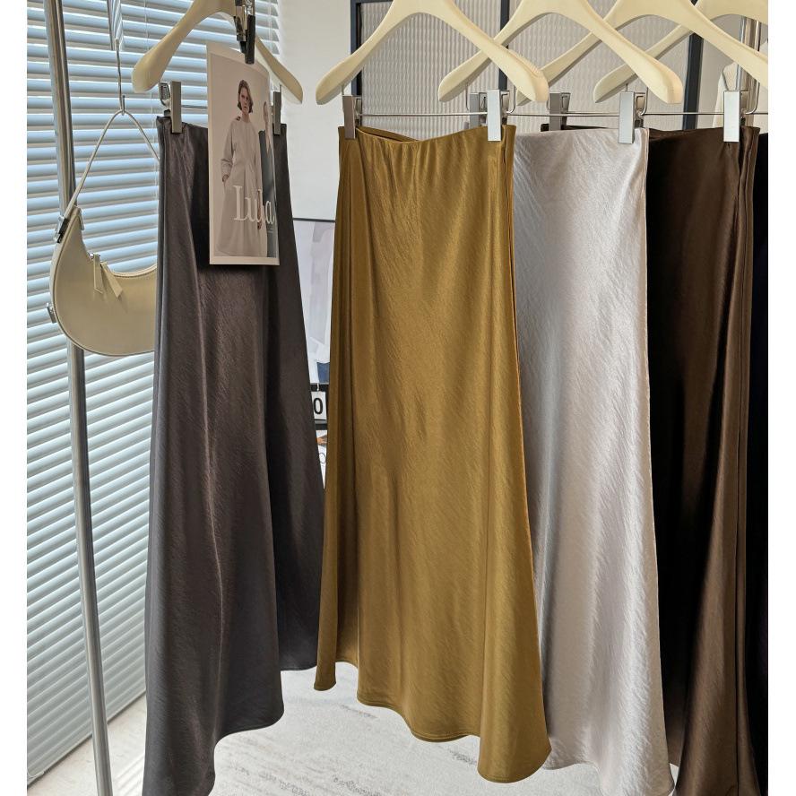 French Retro Satin Fishtail Skirt - Elegant Women's A-Line for Spring/Summer