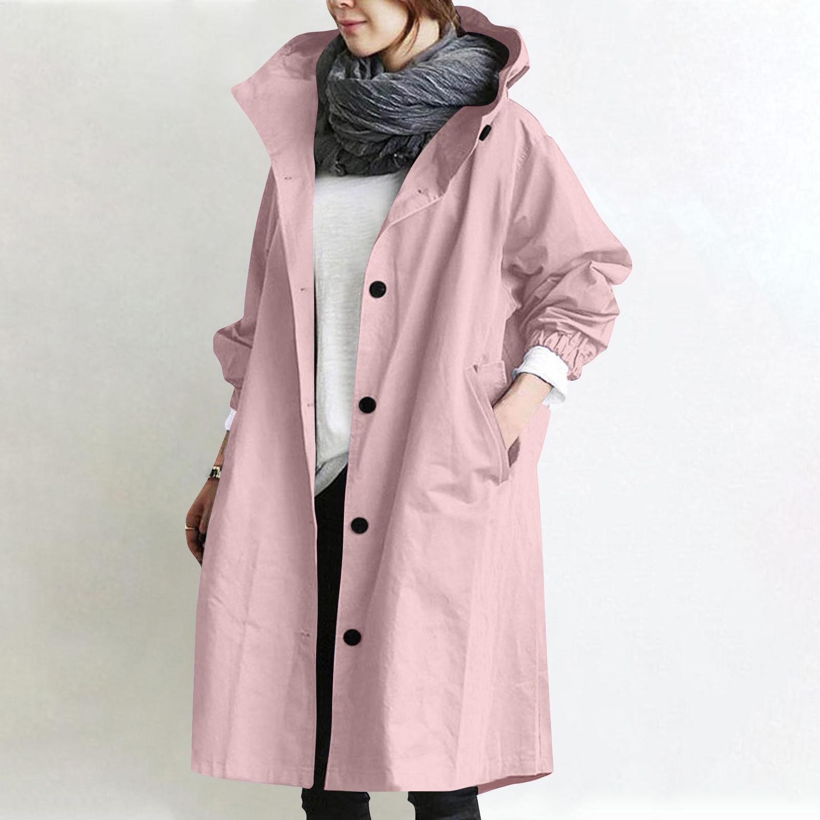 

Куртка для жінок Повсякденне пальто великого розміру Однотонна вітровка середньої довжини Однобортна куртка з довгими рукавами XXXXXL рожевий