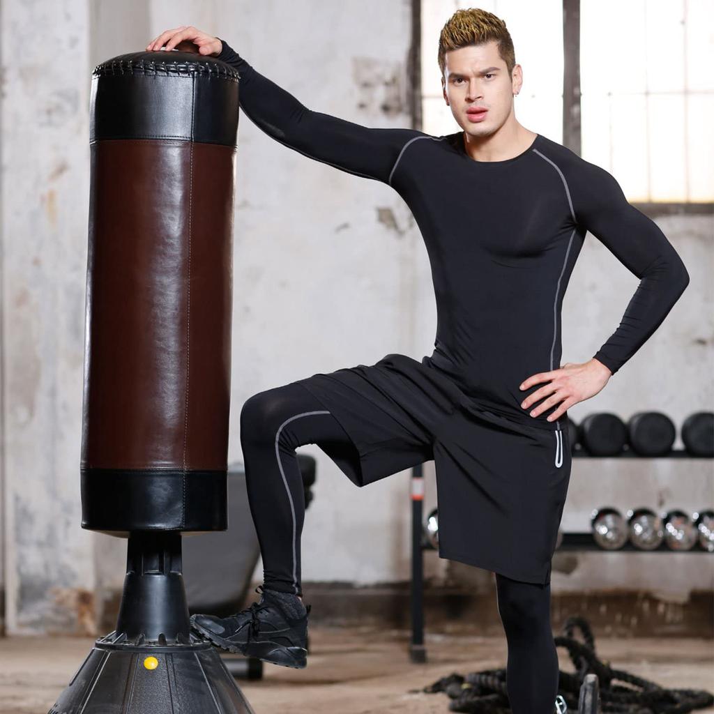 Sillictor Long Sleeve Power Stretch Compression Compression Wear Protection Sweat Wicking Quick Size Men's Top, Undershirt, [UV + + Drying], Black,