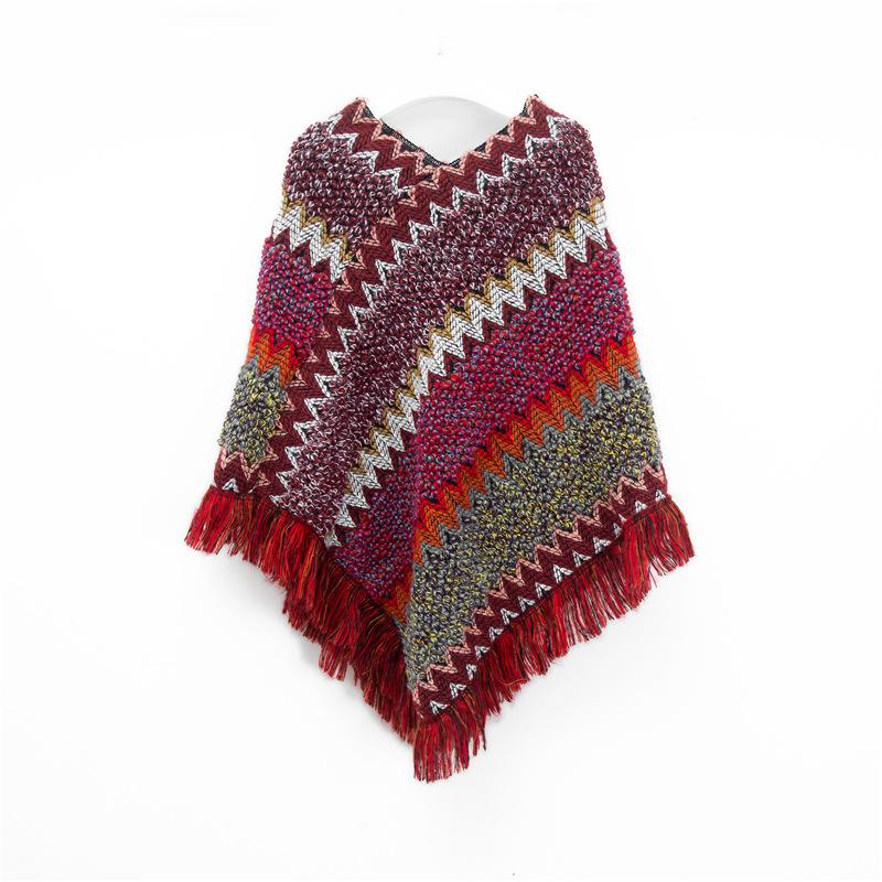Christmas Style Ladies' Red Retro Ethnic Pullover Shawl Cloak for Spring, Autumn, and Winter Tibetan Travel