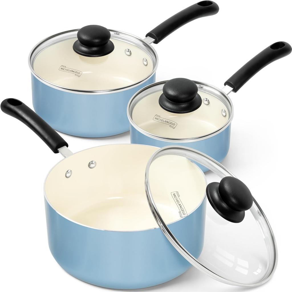 MICHELANGELO Nonstick Sauce Pan Set with Lid 1QT 2QT 3QT Ceramic Copper Saucepan Dishwasher Safe Cookware