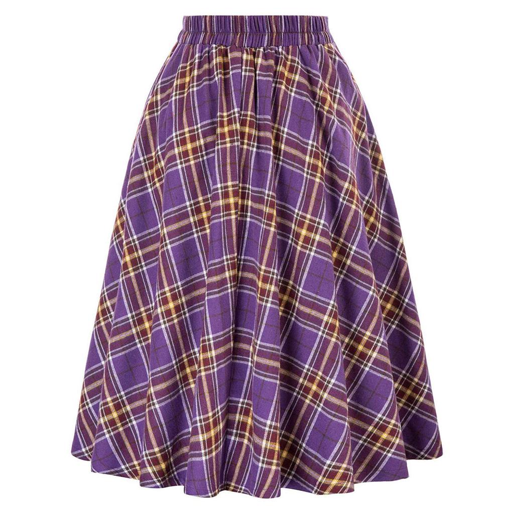 Color Block Plaid Midi Skirt - Versatile Swing Skirt for Women