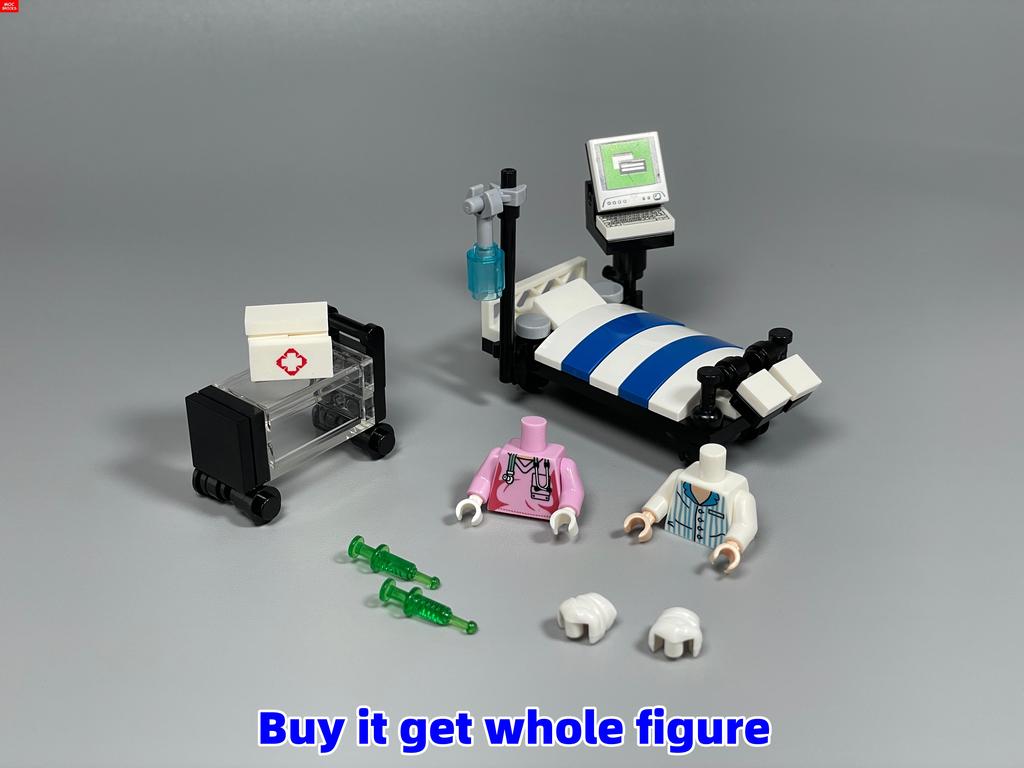 Non-Toxic Moc Bricks Operating Table Doctor Injection Syringe Hospital Emergency Medical Aid Scene Building Blocks Kids Mini Toys