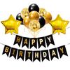 Birthday Flag Balloon Set Black Gold Bronzing Flag Pentagram Sequined Ball Crown Party Decoration