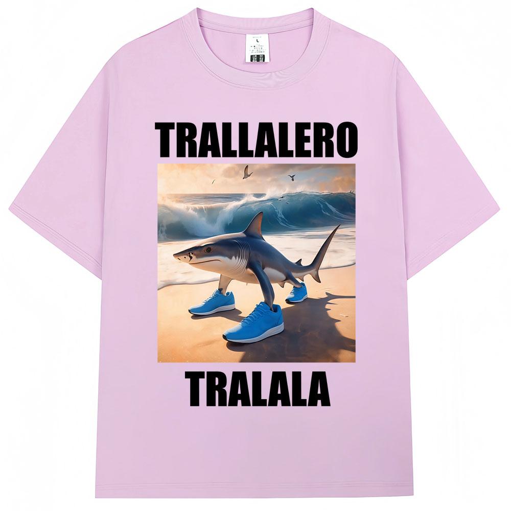 Tralalero Tralala Funny Shark Meme T-Shirt Fashion Vintage T Shirts Casual Cotton Oversized O-Neck T-Shirts Streetwear