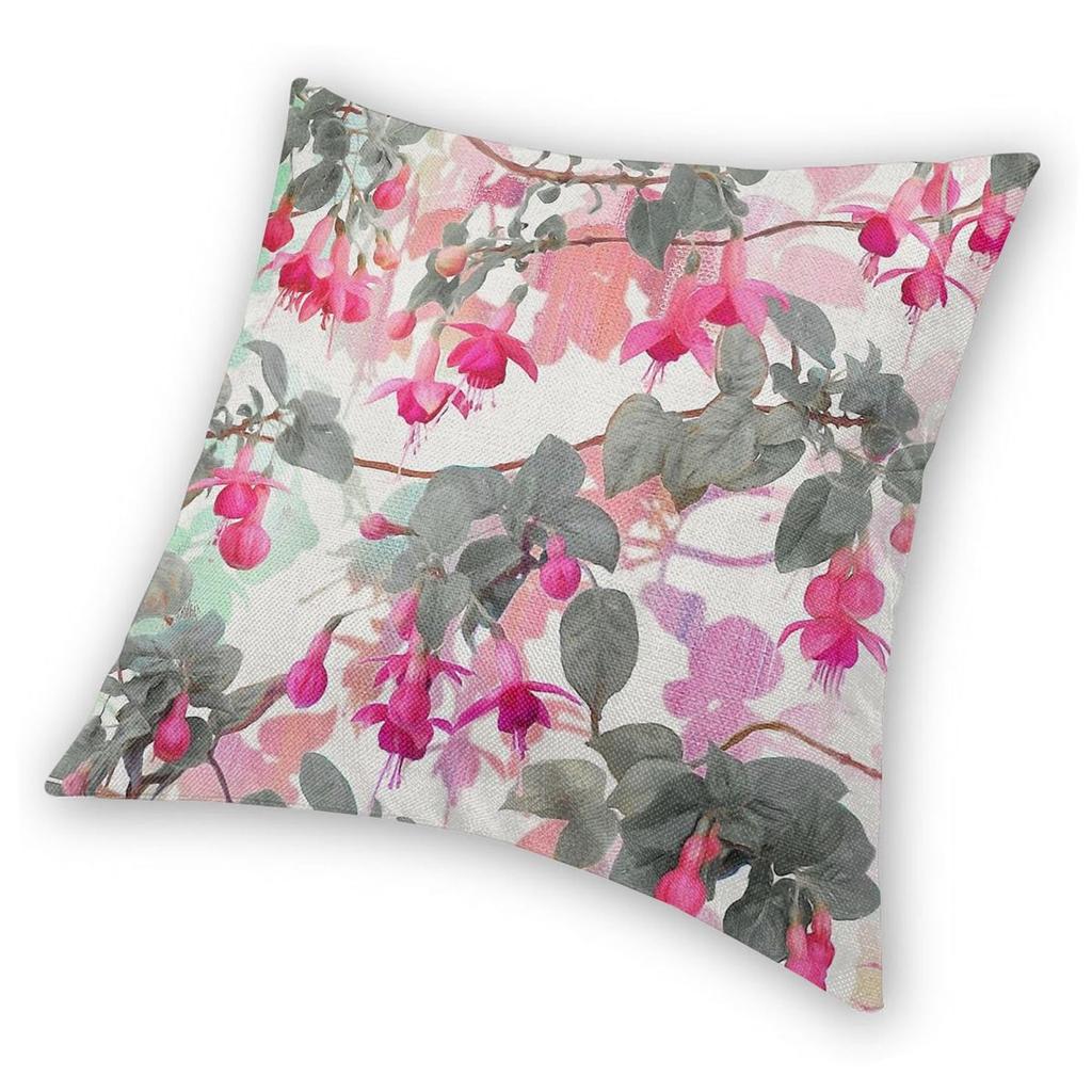 Rainbow Fuchsia Floral Grey Square Pillowcase Polyester Linen Velvet Creative Zip Decorative Throw Pillow Case Sofa Seater Cover
