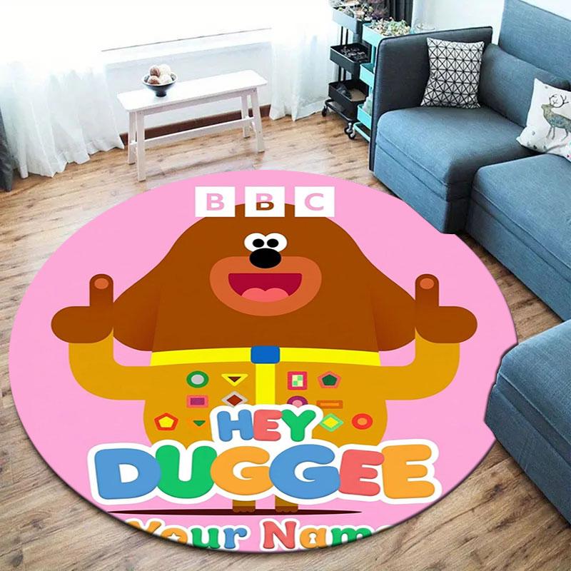 Hey Duggee Custom Name Round Area Rug,Carpet Rug for Living Room Bedroom Sofa Playroom Decor,Non-slip Floor Mat