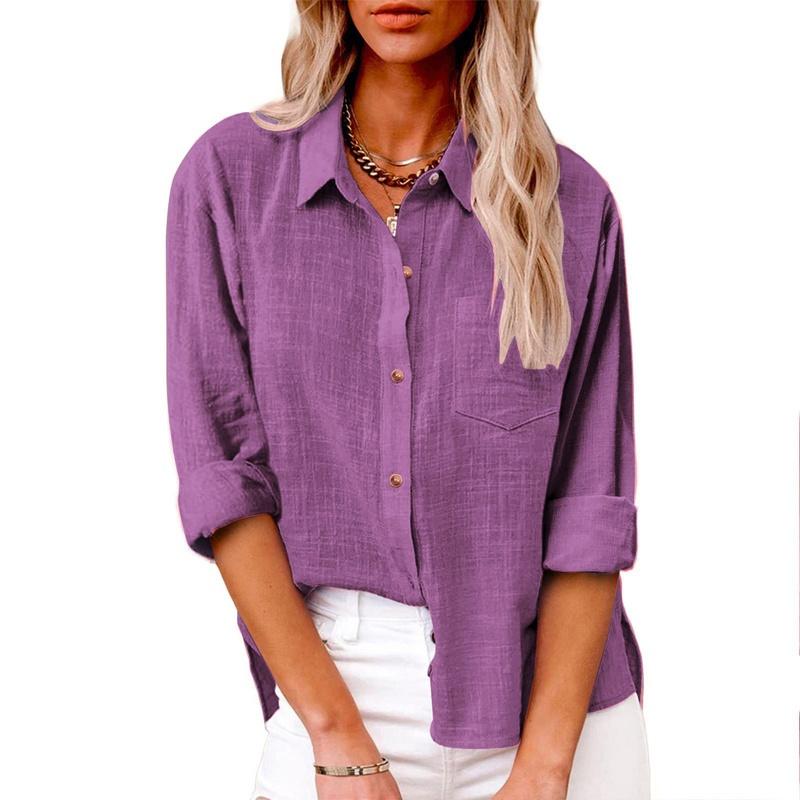 25 Fall European Style Loose Fit Button Long Sleeve Cotton Women XXL фиолетовый