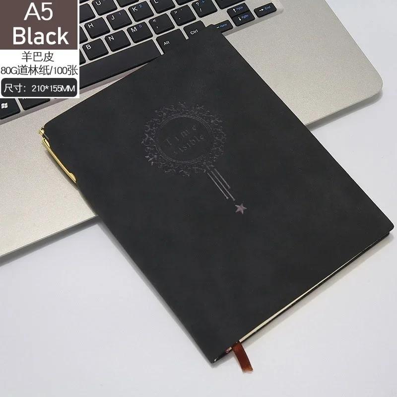 Simple A5 Retro Leather Boy Notepad with Pen Printing Travel Diary Handmade Students School Supplies Business Men's Notebook