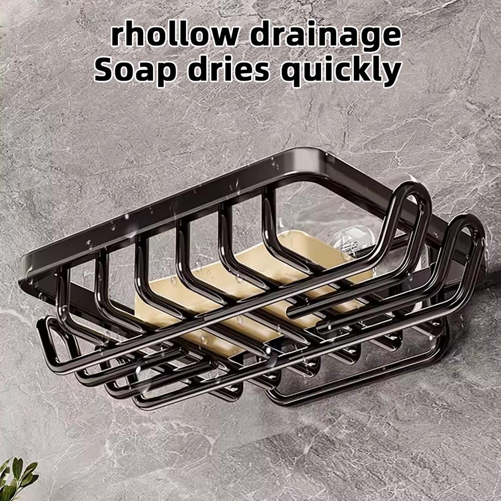 Metal Bathroom Soap Storage Rack Draining Basket for Kitchen Sponge Wall Mounted Soap Dish Holder Shelf with Hook Soap Box