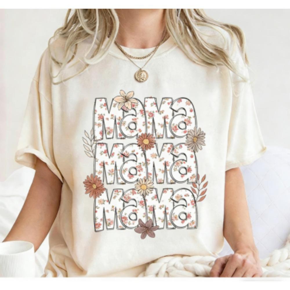 Fashion Funny Flower Leopard Mama Letter Print Women's Short Sleeves T-Shirt Loose Casual Summer Outdoor Street Women's Tees Tops