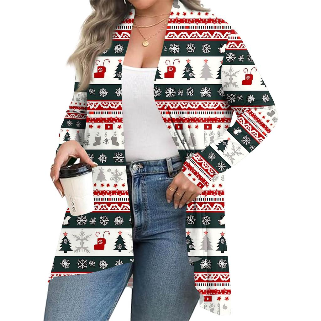 Women's Fall And Winter Fashion Casual Print Long Sleeve Mid-Length Cardigan Jacket