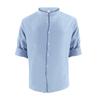 Cotton Linen Hot Sale Men's Long-Sleeved Shirts Summer Solid Color Stand-Up Collar Casual Beach Style Plus Size