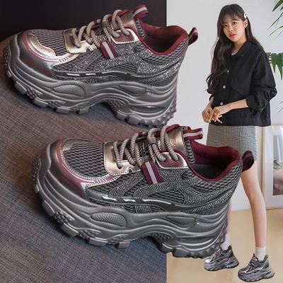 Autumn New Leather Platform Dad Shoes Women's Small Height-increasing Shoes Hot Diamond Casual Sports Women's Shoes