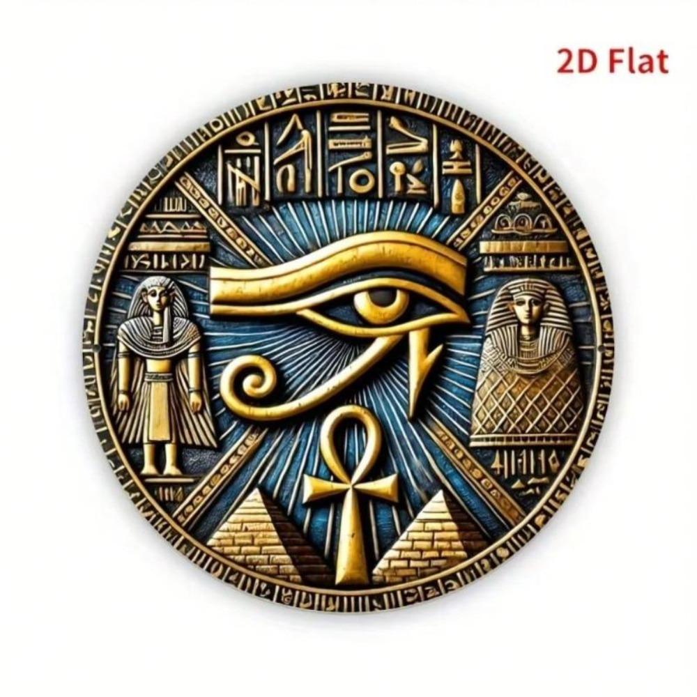 Egyptian Totem Metal Wall Art Eye of Horus Anubis Ra Golden Blue Mystical Decor Gift