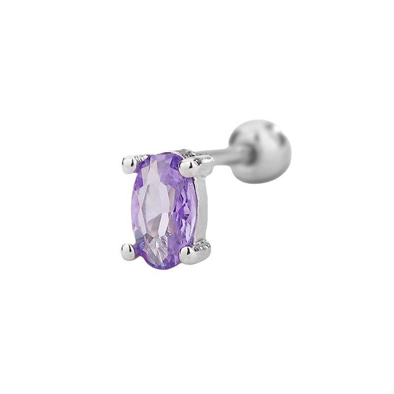 Purple Zircon Four-Claw Stud Earrings Screw Beads Temperament Small Personality Sweet Purple Diamond Oval Screw Earrings