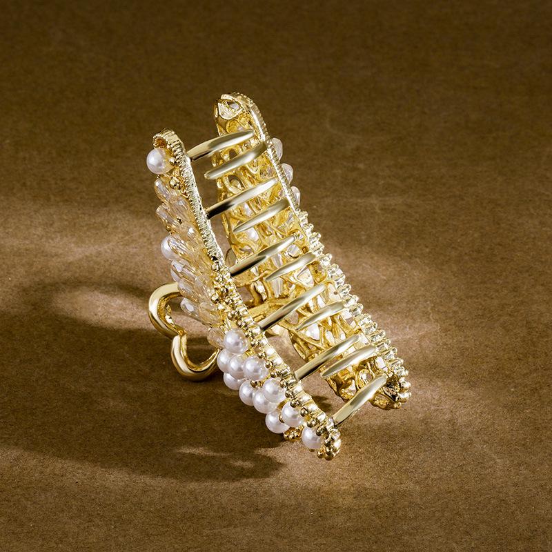 Korean Pearl Metal Hair Claw Clip for Mature Styles