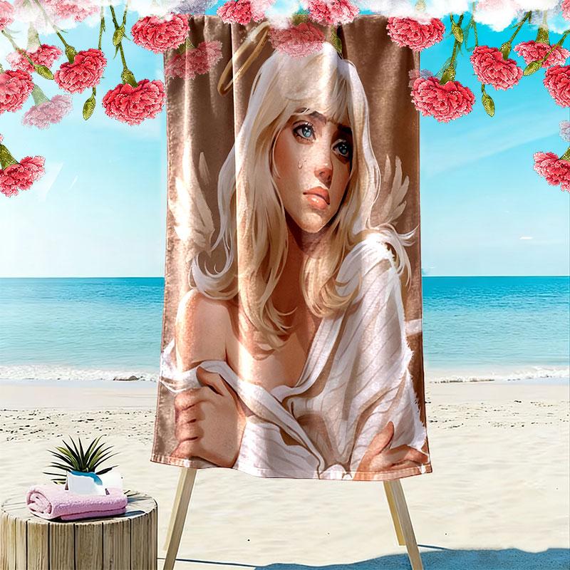 Asciugamano da Spiaggia con Stampa Billie Eilish, Asciugamano Grande Morbido ad Asciugatura Rapida per Spiaggia Campeggio Nuoto